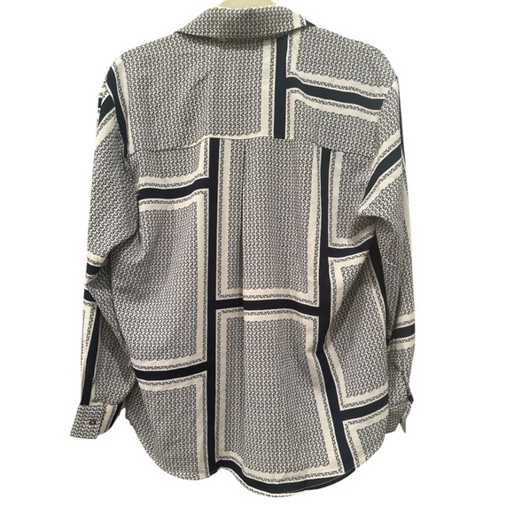 Eesome Navy/White Button Down Gold Tone Buttons Lightweight Career Oversized Med - Picture 2 of 8